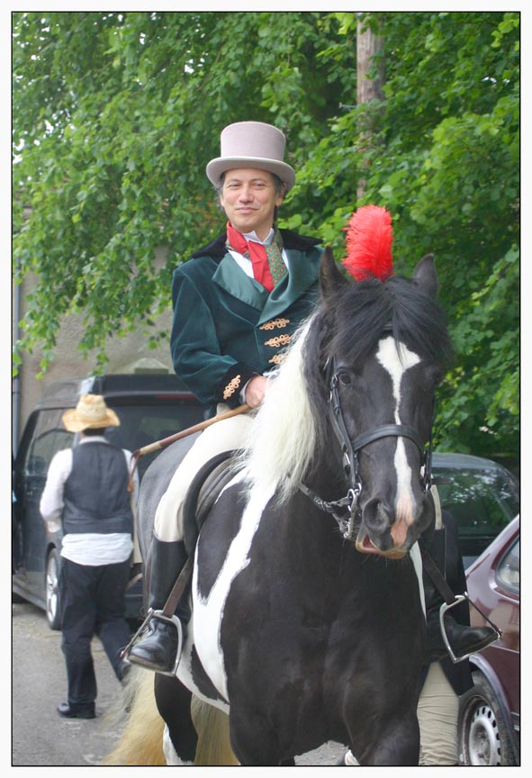 groom arriving on horseback